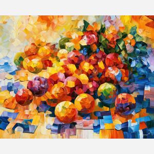 buttersky over, puzzle table, buttersky over puzzle table art, colorful home art, hobby room art, textured oil art, whimsical hobby art, craft table art, playful still life, palette knife art
