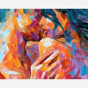 the tender angle, abstract sensuality art, subtle attraction, neck shoulder hand, painterly forms, palette knife art, decorative painting, textured oil painting, afremov inspired, 5:4 painting