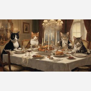 CATS AT THE DINNER TABLE