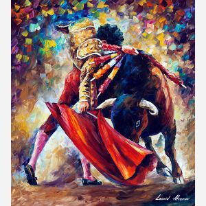 fight painting, bullfighting painting, bullfighter painting, bull fighter painting, bull oil painting