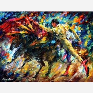 Leonid Afremov, oil on canvas, palette knife, buy original paintings, art, famous artist, biography, official page, online gallery, large artwork, fine, animal, pet, bull, corrida, bullfight, sport, toreador