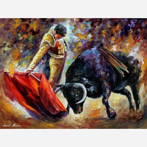 Leonid Afremov, oil on canvas, palette knife, buy original paintings, art, famous artist, biography, official page, online gallery, large artwork, fine, animal, pet, bull, bullfighter, toreador