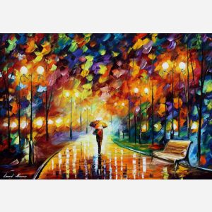 Leonid Afremov, oil on canvas, palette knife, buy original paintings, art, famous artist, biography, official page, online gallery, figures, forest, autumn, couple, umbrella, park, landscape, leaf, fall, walking, people, city, night, streets, rain, trees