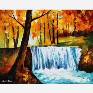 autumn waterfall, famous paintings of waterfalls, oil paintings of waterfalls, waterfall oil paintings