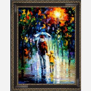 Leonid Afremov, oil on canvas, palette knife, buy original paintings, art, famous artist, biography, official page, online gallery, figures, forest, autumn, couple, umbrella, park, landscape, leaf, fall, walking, people, city, night, streets, rain, trees