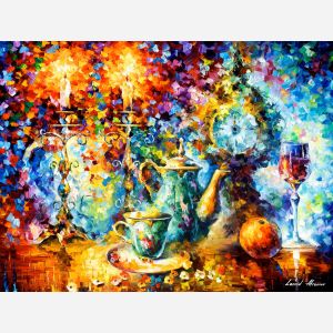 Leonid Afremov, oil on canvas, palette knife, buy original paintings, art, famous artist, biography, official page, online gallery, large artwork, fine, dinner, canndles