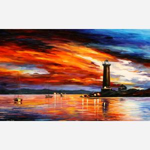 Leonid Afremov, oil on canvas, palette knife, buy original paintings, art, famous artist, biography, official page, online gallery, large artwork, sunset, water, boat, sea, scape, pier, dock, night, calm, yachts, harbor, shore, rest, ship, regatta, sailer