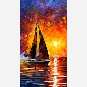 Leonid Afremov, oil on canvas, palette knife, buy original paintings, art, famous artist, biography, official page, online gallery, large artwork, fine, water, boat, sea, scape, pier, dock, night, calm, yachts, harbor, shore, rest, ship, regatta