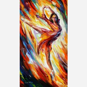 Leonid Afremov, oil on canvas, palette knife, buy original paintings, art, famous artist, biography, official page, online gallery, large artwork, young, red dress, music, dance, girls