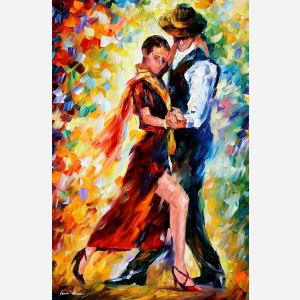 Leonid Afremov, oil on canvas, palette knife, buy original paintings, art, famous artist, biography, official page, online gallery, large artwork, young,  red dress, music, dance, girls, tango, guy, couple