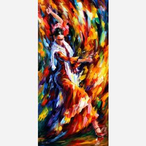 Leonid Afremov, oil on canvas, palette knife, buy original paintings, art, famous artist, biography, official page, online gallery, large artwork, young, red dress, music, dance, girls