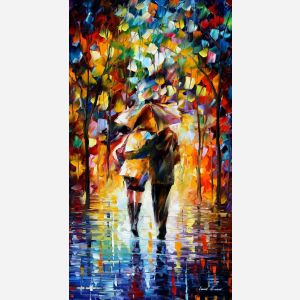 couple painting, couple in the rain painting, painting of a couple walking in the rain, painting of couple