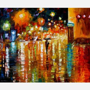 Leonid Afremov, oil on canvas, palette knife, buy original paintings, art,  famous artist, biography, official page, online gallery, scape,  outdoors, autumn, town, park, leaf, fall, European cities,  city, night, streets, rain, Israel, Jerusalem