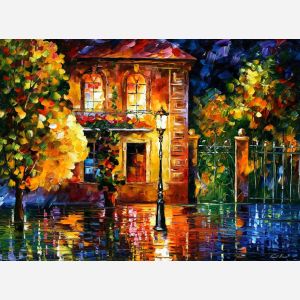 Leonid Afremov, oil on canvas, palette knife, buy original paintings, art,  famous artist, biography, official page, online gallery, scape,  outdoors, autumn, town, park, leaf, fall, European cities,  city, night, streets, rain, Israel, Jerusalem