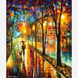 cuadros con perros, pintura caminando bajo la lluvia