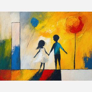 Two Children Walking Into the Sun
