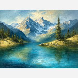 Alpine Pines Reflected in Clear Blue Water