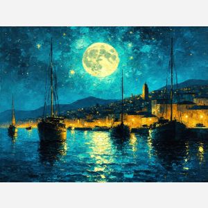 Full Moon Over the Harbor Lights