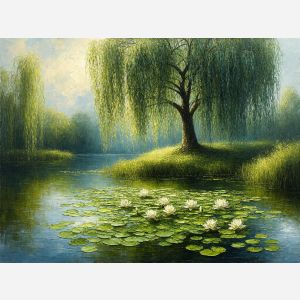 Willow Tree Watching Over the Lily Pond