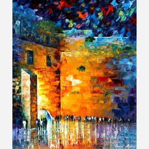 Leonid Afremov, oil on canvas, palette knife, buy original paintings, art,  famous artist, biography, official page, online gallery, scape,  outdoors, autumn, town, park, leaf, fall, European cities,  city, night, streets, rain, Israel, Jerusalem