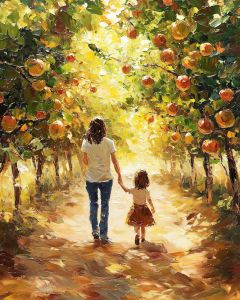 HOLDING HANDS THROUGH THE ORCHARD