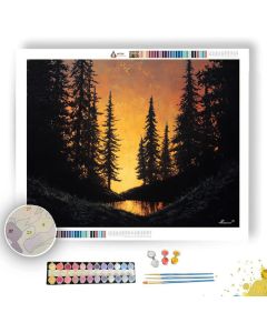 LIGHT BEYOND THE PINES - Paint by Numbers Full Kit