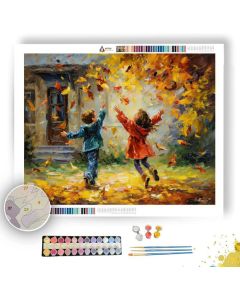 CHILDREN PLAYING LEAVES - Paint by Numbers Full Kit