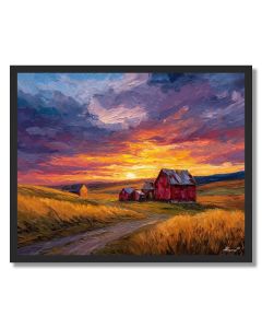 GOLDEN FARMHOUSE SUNSET - FRAMED