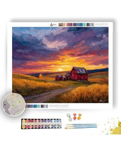 GOLDEN FARMHOUSE SUNSET - Paint by Numbers Full Kit