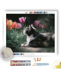 CAT AND TULIPS - Paint by Numbers Full Kit