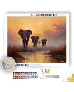 ELEPHANT FAMILY DAWN - Paint by Numbers Full Kit