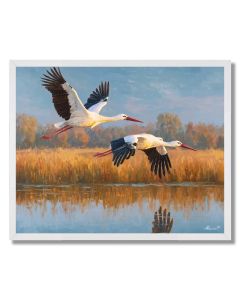 STORKS ABOVE WATER - FRAMED