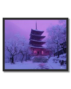 JAPANESE TEMPLE SNOW - FRAMED