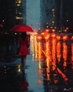 WOMAN WITH RED UMBRELLA
