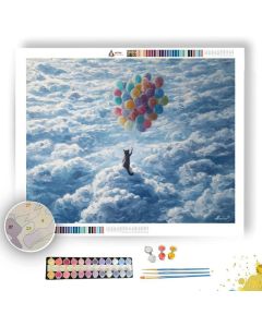 CAT WITH BALLOON CLOUDS - Paint by Numbers Full Kit