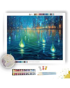 CITY WITH BLUE RAIN - Paint by Numbers Full Kit