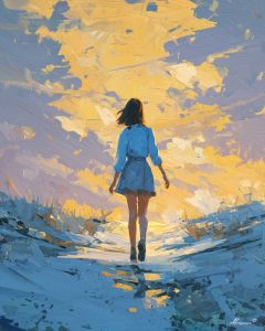 GIRL WALKING INTO COLOR SKY