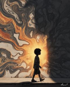 BOY WALKING INTO LIGHT