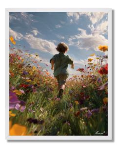 CHILD IN FLOWER FIELD - FRAMED