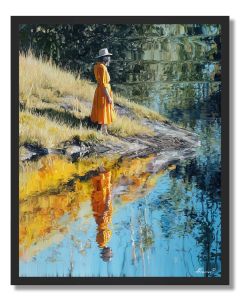 WOMAN ON RIVERBANK - FRAMED