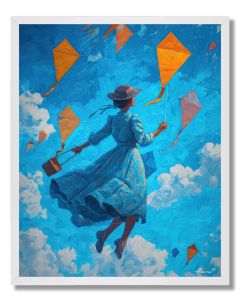 WOMAN FLOATING WITH KITES - FRAMED
