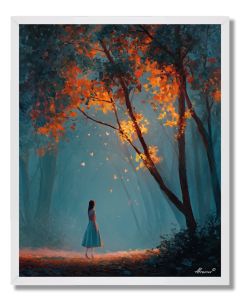 GIRL WAKING THE FOREST - FRAMED