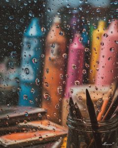 ARTIST IN RAIN WINDOW