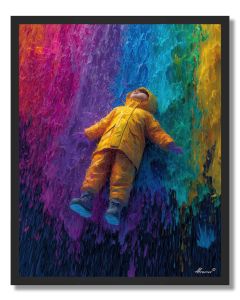 CHILD FLOATING IN COLOR RAIN - FRAMED