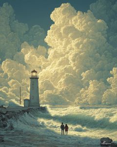 COUPLE UNDER LIGHTHOUSE
