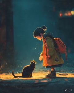 GIRL AND STREET CAT