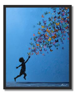 CHILD CHASING BUTTERFLIES - FRAMED