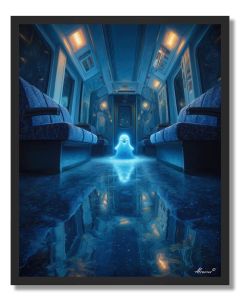 BLUE FIGURE ON THE TRAIN - FRAMED