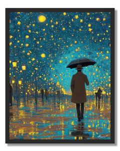 MAN WITH UMBRELLA OF STARS - FRAMED