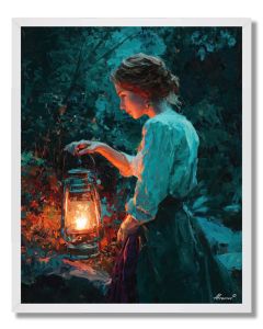 WOMAN HOLDING COLOR LANTERN - FRAMED